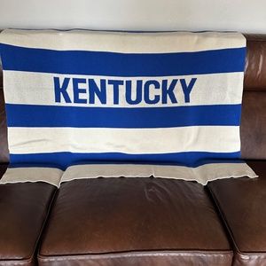University of Kentucky Rugby Stripe Throw Blanket, "KENTUCKY", blue and white
